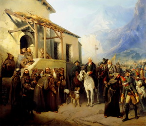 Adolph Charlemagne (1826-1901), “Suvòrov al Passo del San Gottardo”, olio su tela, 1855.